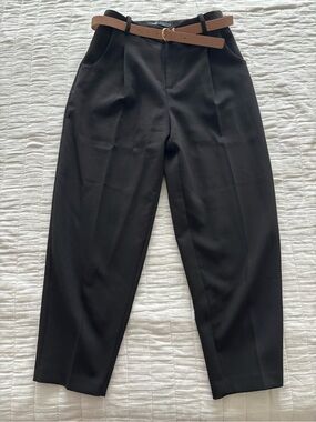 Zara Black Trousers with Tan Belt and Gold Buckle